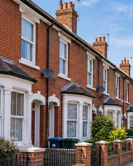 Row of red-brick terraced houses